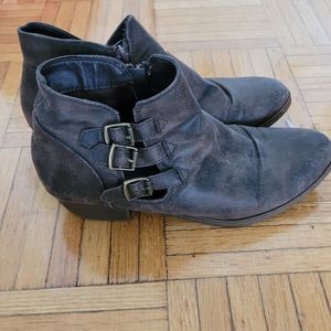 Brown buckled booties